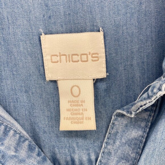 Chicos Shirt Womens 0 US Small Blue Chambray Button Up Collar Sleeveless Hi Low - Picture 5 of 10